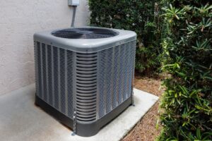 A new HVAC system installed outside a home on a concrete slab